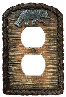 Rustic Black Bear Resin Outlet Cover