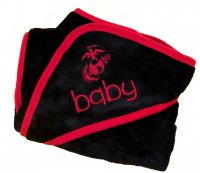 Baby Blanket Black with USMC EGA Logo 32" x 27"