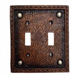 Tooled Leather Look with Rivets Resin Double Light Switch Cover