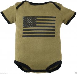 Baby Bodysuit Olive Drab Green with American Flag