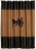 Premium Shower Curtain Faux Leather with 3-Embroidered Horses
