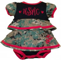 Baby Girl Ruffle Dress U.S.M.C. Camo with Blue Accents