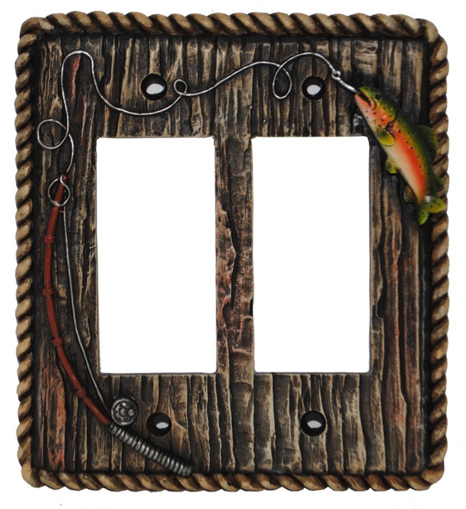 Rainbow Trout Fish & Fly Rod Double Rocker Switch Cover - Click Image to Close