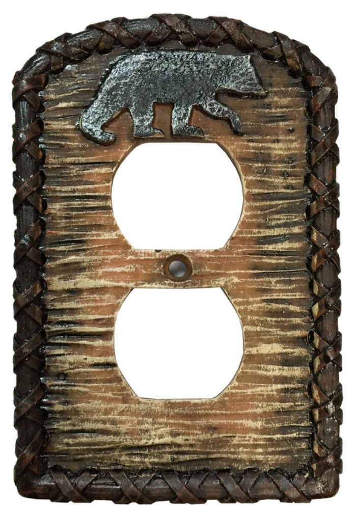 Rustic Black Bear Resin Outlet Cover - Click Image to Close