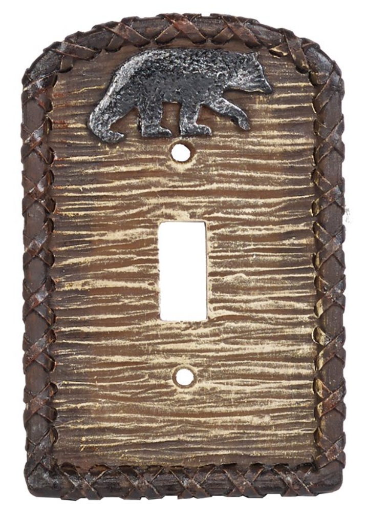 Rustic Black Bear Resin Single Switch Cover - Click Image to Close