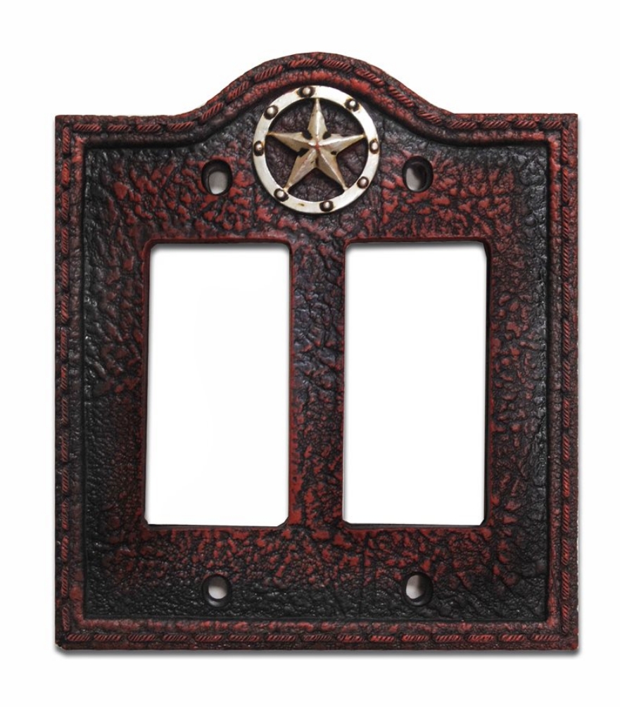 Lone Star Western Leather Grain Look Double Rocker Switch Cover - Click Image to Close
