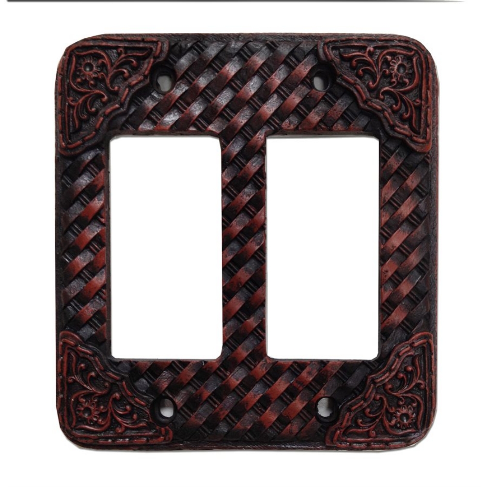 Woven Leather Look Resin Double Rocker Switch Cover Plate - Click Image to Close