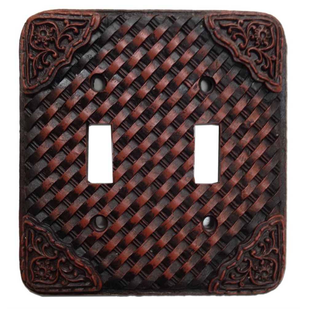 Woven Leather Look Resin Double Switch Cover Plate - Click Image to Close