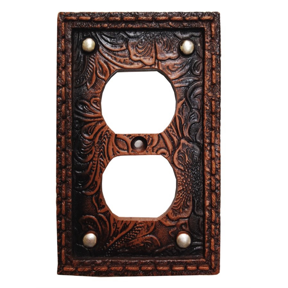 Tooled Leather Design with Rivets Resin Outlet Cover - Click Image to Close