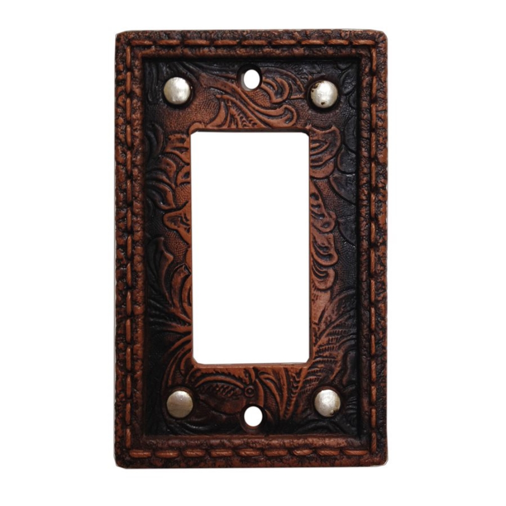 Tooled Leather with Rivets Resin Single Rocker Switch Cover - Click Image to Close
