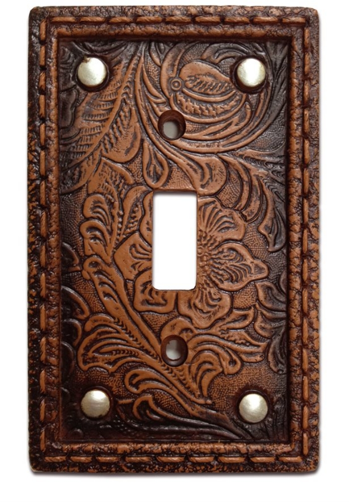 Tooled Leather with Rivets Resin Single Switch Cover - Click Image to Close