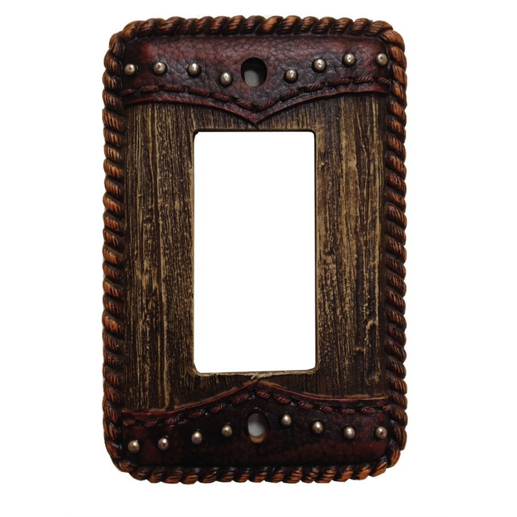 Barnwood and Leather Resin Single Rocker Switch Cover - Click Image to Close