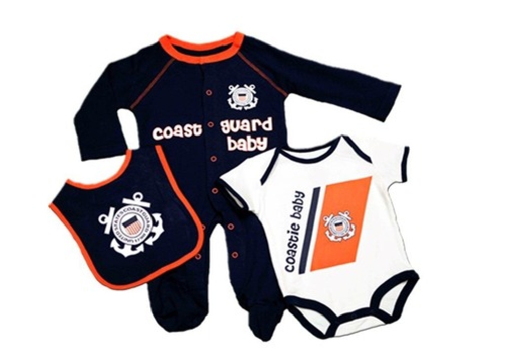Baby Sleeper, Bib & Bodysuit USCG Logo Gift Set - Click Image to Close
