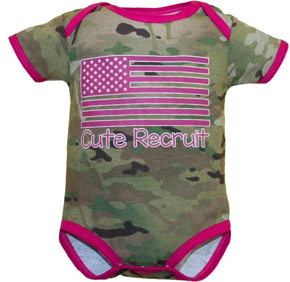 Baby Bodysuit Multicam Camo & Pink "Cute Recruit" - Click Image to Close
