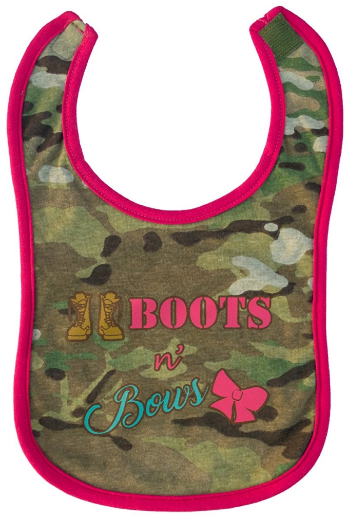 Multicam Baby Girls Boots and Bows Camo Cotton Bib - Click Image to Close