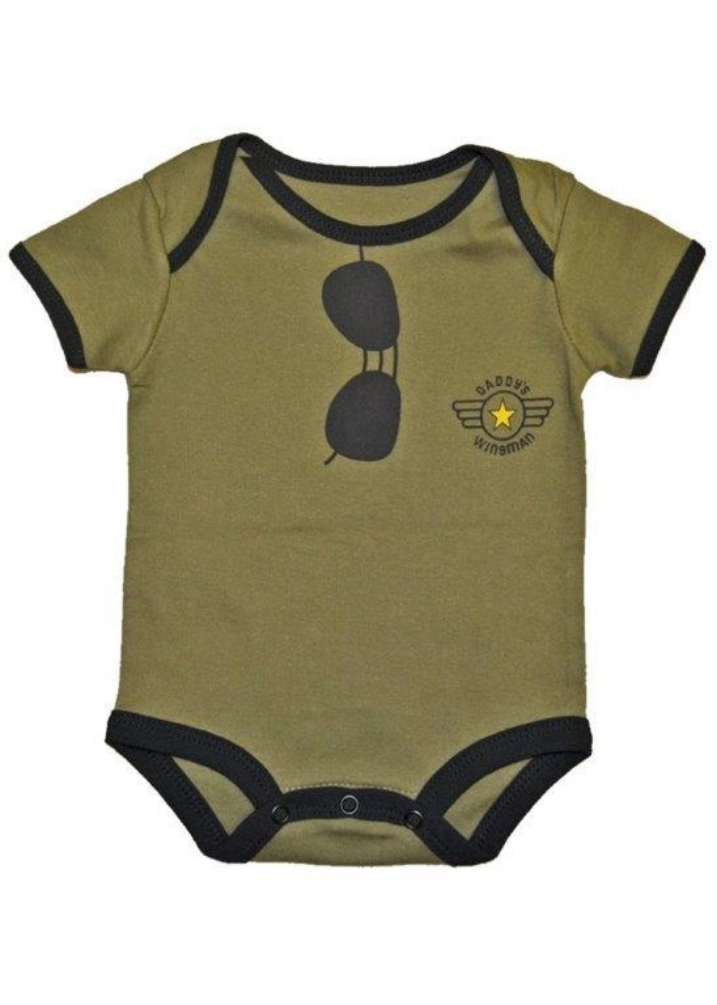 Baby Bodysuit Green Aviator "Daddy's Wingman" - Click Image to Close