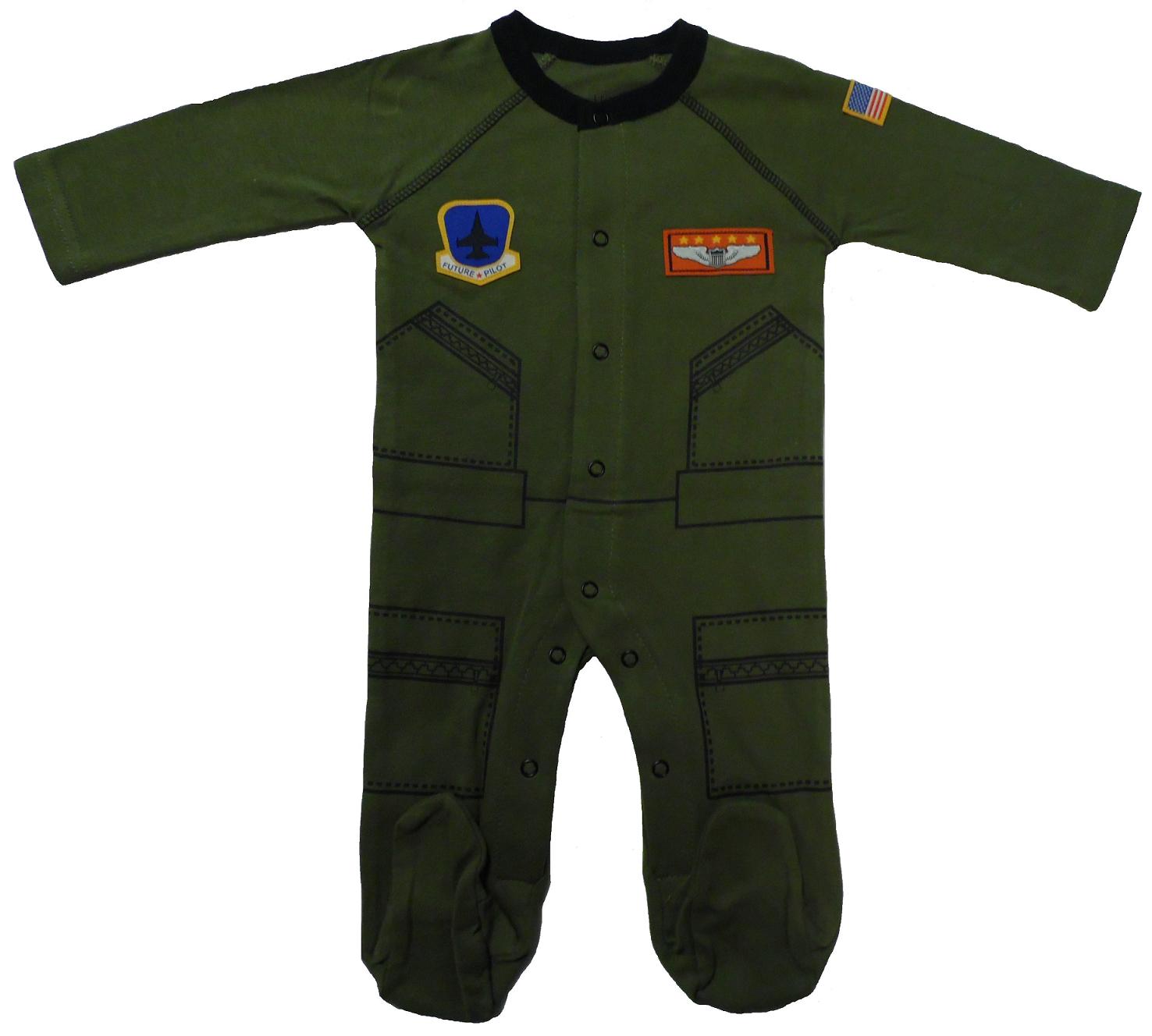 Baby Sleeper Olive Green Aviator Flight Suit "Future Pilot" - Click Image to Close