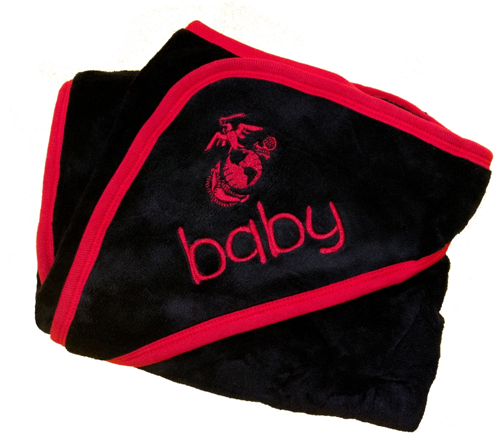 Baby Blanket Black with USMC EGA Logo 32" x 27" - Click Image to Close
