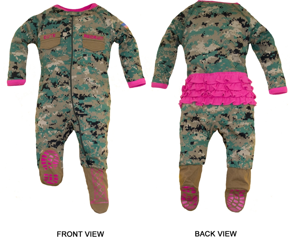 Baby Girls Crawler USMC Woodland Camo Recruit with Boots - Click Image to Close