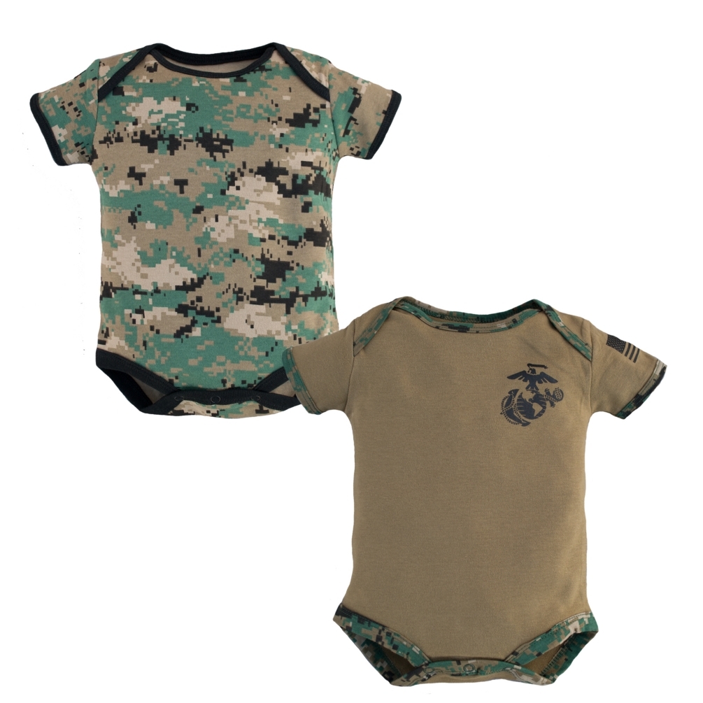 Baby Bodysuits 2 Pk. USMC Woodland Camo and Coyote Brown - Click Image to Close