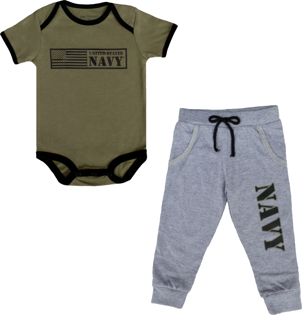 U. S. Navy 2pc Baby Boys Navy Bodysuit Pants Set Olive & Gray - Click Image to Close