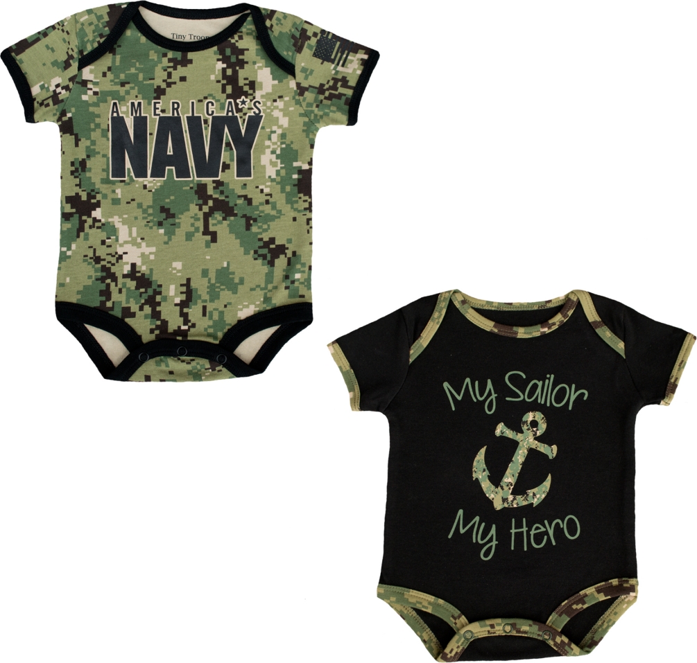 Little Sailor Baby 2 Pk U.S. Navy Bodysuits NWU Camo & Black - Click Image to Close