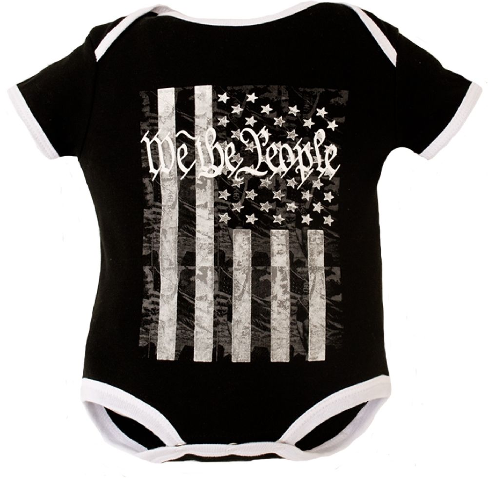 Baby Bodysuit Black with Flag and "We The People" - Click Image to Close