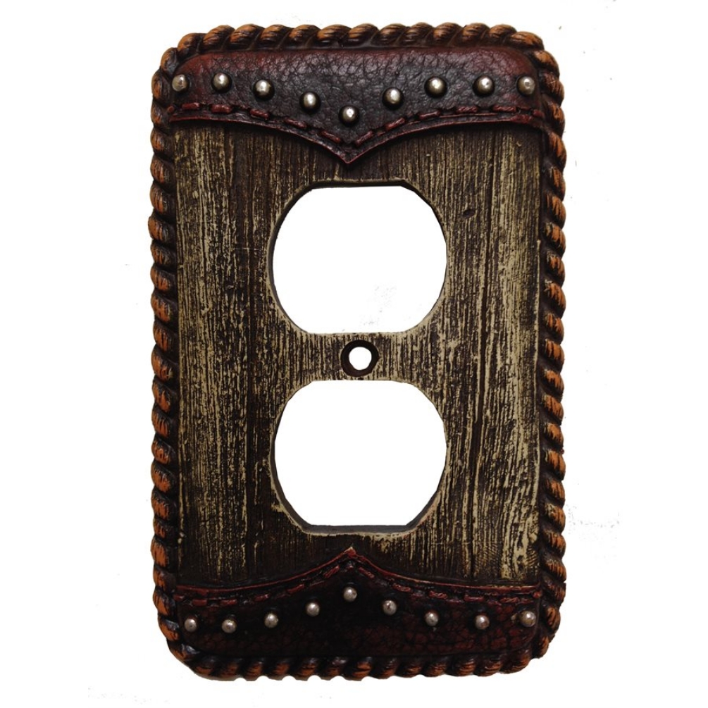 Barnwood and Leather Resin Outlet Cover - Click Image to Close